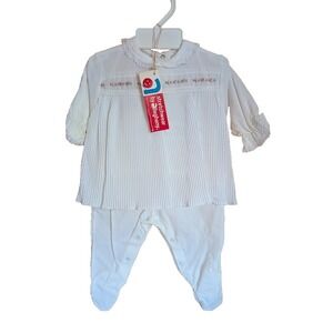 Vintage Baby Girl Allegheny Romper White Lace Embroidered Heart Pleated New NOS